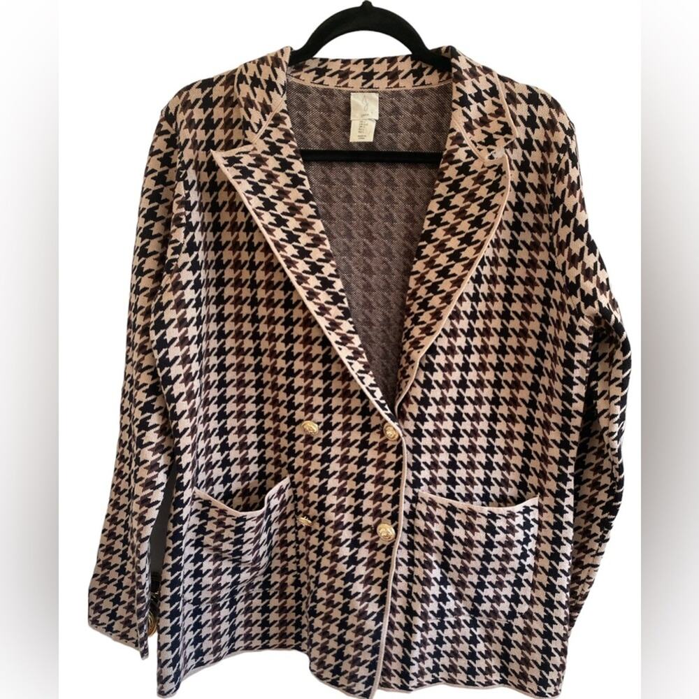 Joie women’s L brown black button front houndstooth double breasted jacket - Picture 1 of 6